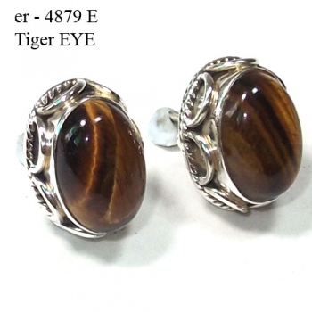 Brown tiger eye top design authentic sterling silver ear-studs